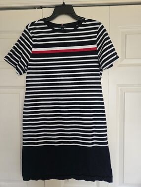 Tommy Hilfiger Striped T-Shirt Dress Navy White Red Size Large